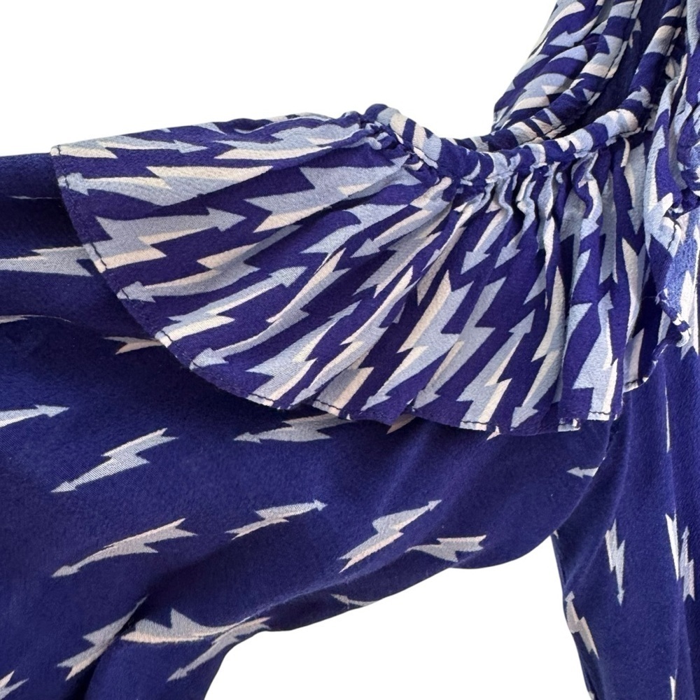 Sandro Lightning Bolt Bare Shoulder Crepe Midi Dress
Blue Kemila Size M - Picture 7 of 14